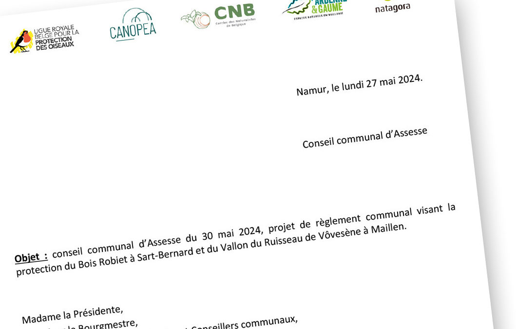 Projet de règlement communal visant la protection du Bois Robiet à Sart-Bernard et du Vallon du Ruisseau de Vôvesène à Maillen.
